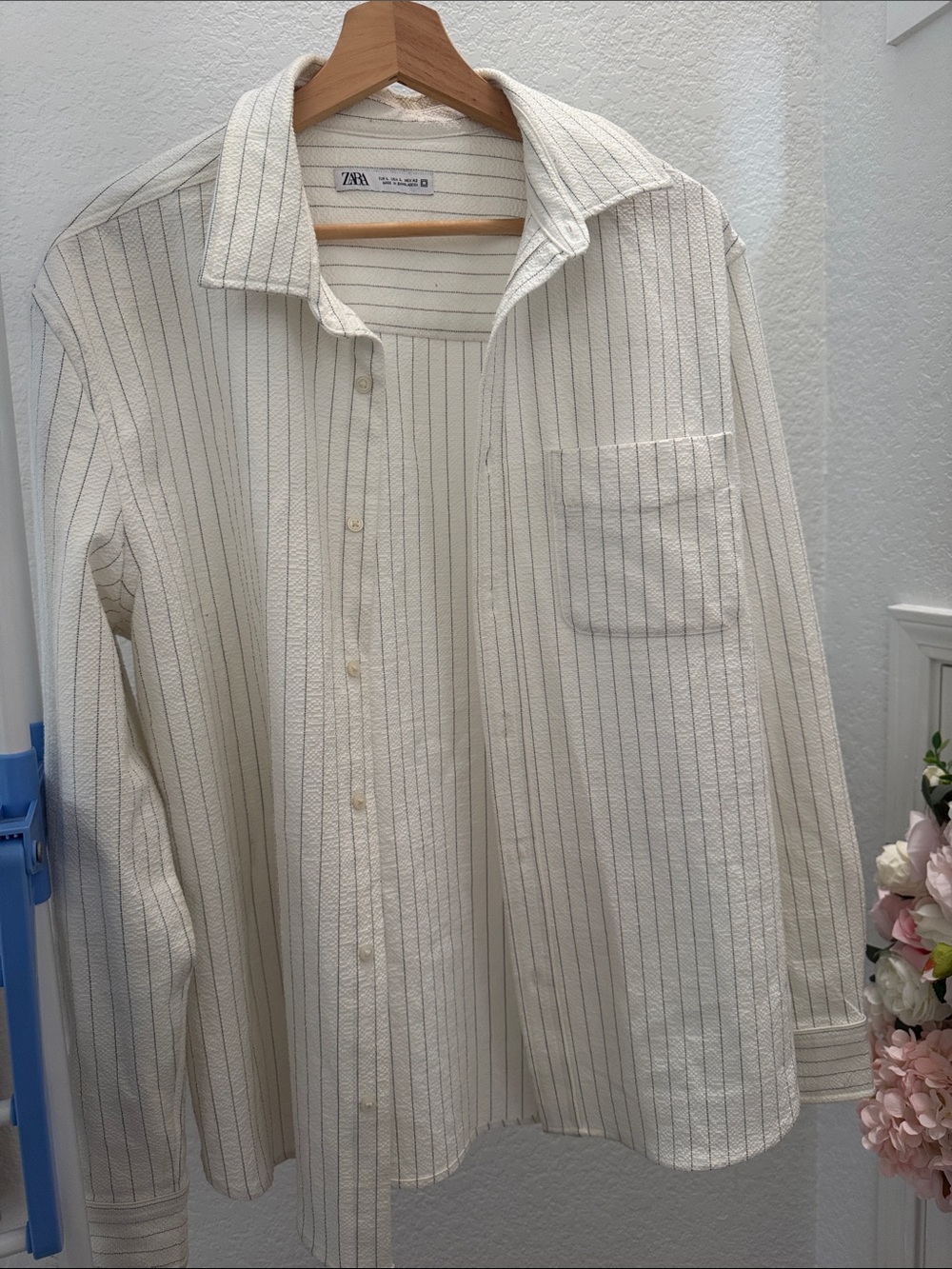Zara Cream Striped Men’s Button-Down Shirt